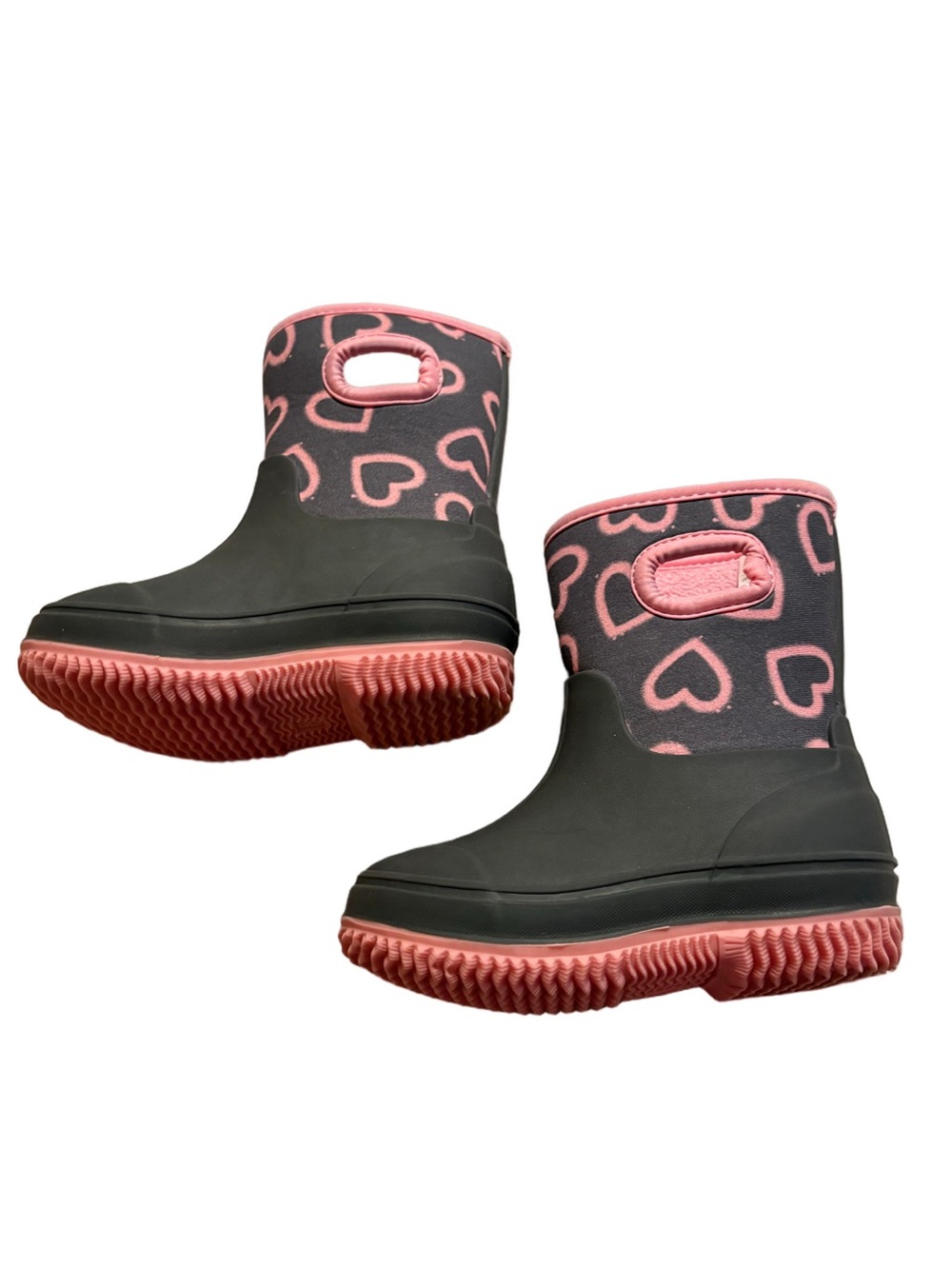 Toddler Pink and Grey Heart Rain Boots Size 8